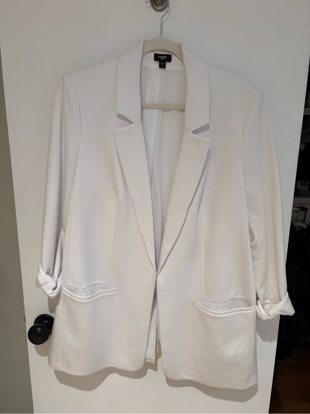 Express White Open-Front Knit Blazer Jacket